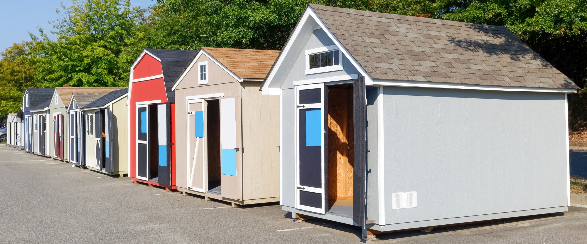 Row of demo garden sheds